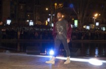 The moment Yeezus tried to walk on water! Kanye West surprises Armenian fans by performing an impromptu concert in the middle of a Yerevan lake