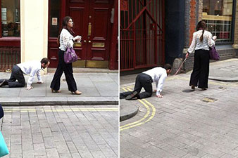 Woman spotted taking man for walkies on dog lead in London