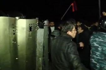 Protesters and police clash outside Russian consulate in Gyumri