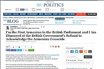 I Am Dismayed at the British Government's Refusal to Acknowledge the Armenian Genocide