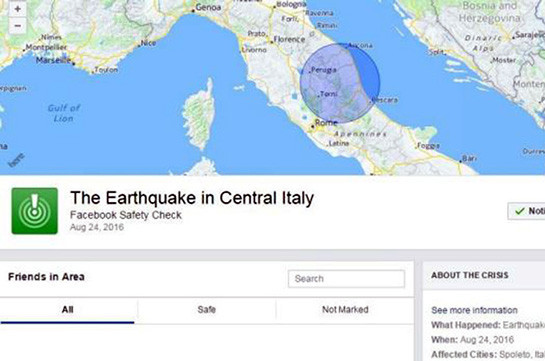 Facebook-ն Իտալիայում ակտիվացրել է Safety Check գործառույթը