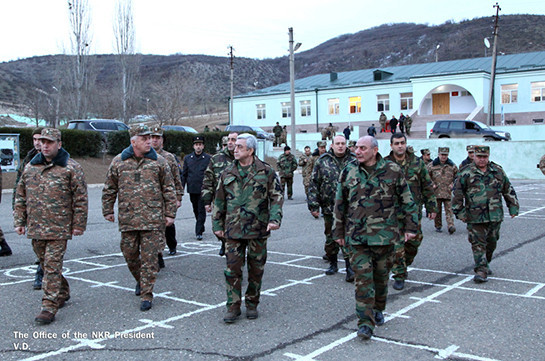 Հայաստանի և Արցախի նախագահներն այցելել են ԼՂՀ հարավային և հարավարևելյան շրջաններում տեղակայված մի շարք զորամասեր
