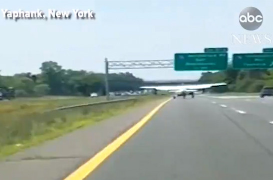В США одномоторный самолет совершил экстренную посадку на автомагистраль (Видео)