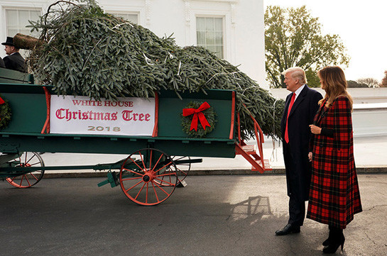 Дональд и Меланья Трамп приняли рождественскую ёлку во дворе Белого дома