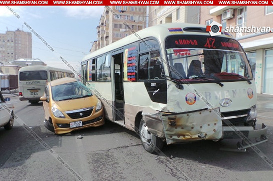 Երևանում բախվել են Suzuki-ի ավտոմեքենան և 48 երթուղին սպասարկող մարդատար ավտոբուսը. կան վիրավորներ