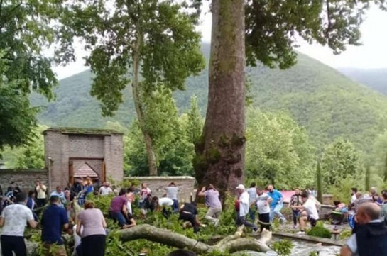 Ադրբեջանում ծառի ճյուղը քամու պատճառով ընկել է զբոսաշրջիկների վրա