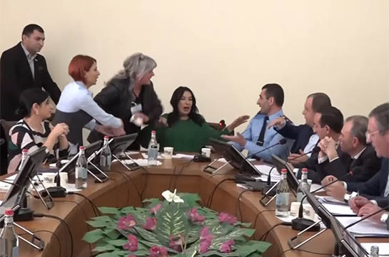 Мать погибшего военнослужащего в парламенте Армении выплеснула стакан воды в лицо следователя (Видео)