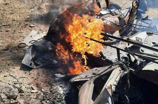 Հակառակորդի ԱԹՍ-ի հարվածից այրված ԱԻՆ մեքենան (Լուսանկարներ)