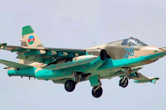 Azerbaijani air force operates Su-25 fighter jets along the border with support of Turkish F-16 fighter jets