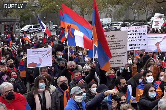 Pro-Armenia rally held in Paris amid Nagorno-Karabakh conflict (video)