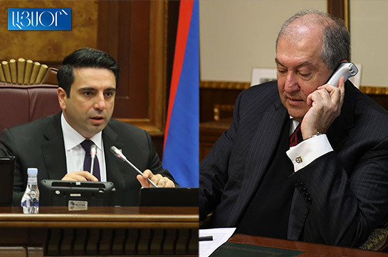 Президент Армен Саркисян поздравил Алена Симоняна с избранием на пост спикера парламента
