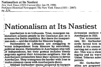 New York Times – о «гнусном обличье национализма» Азербайджана